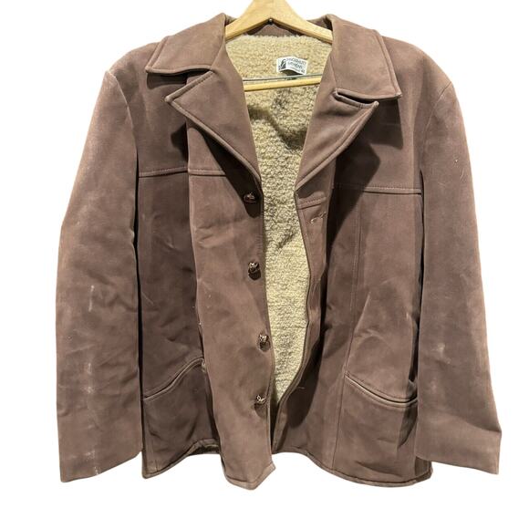 Vintage 70s Fingerhut Fashions Faux Suede Sherpa Lined Coat Mens 46 USA - HLBN - Picture 1 of 5
